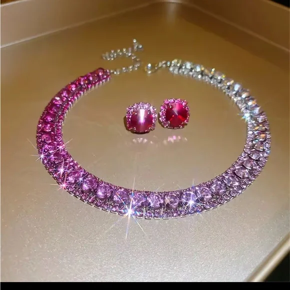 Sparkling Multicolor Rhinestone Necklace and Earring Set - Picture 6 of 9